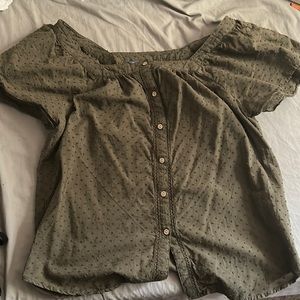 Green cottage core buttoned short sleeve